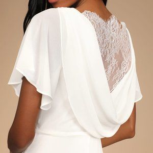 Lulu's Vows of Love Flutter Sleeve Lace Back White Maxi Dress Wedding Dress (L)